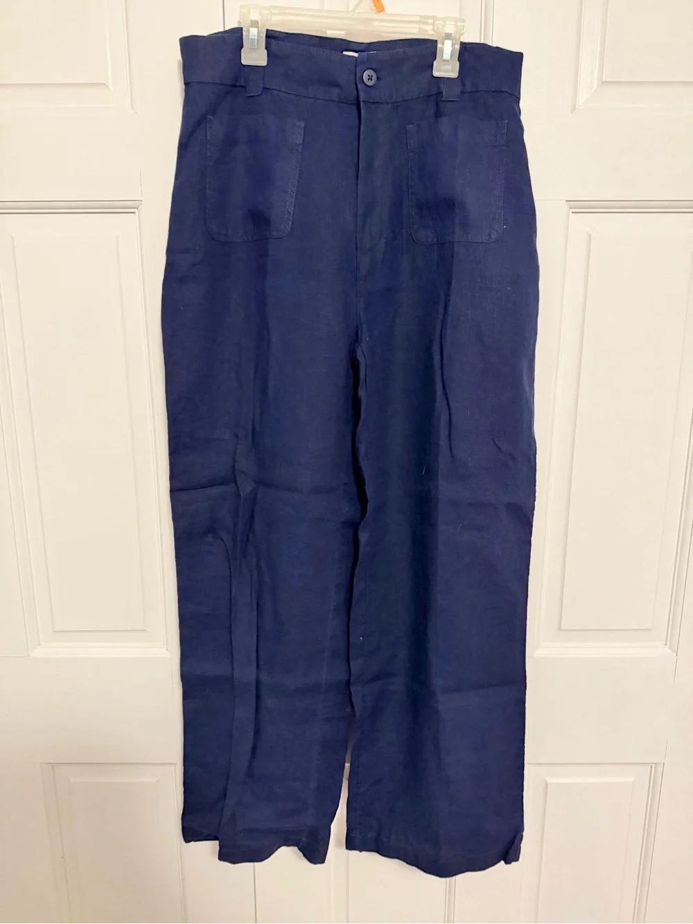 Nicole Miller Navy 100% Linen High Rise Wide Leg Pants Size 10